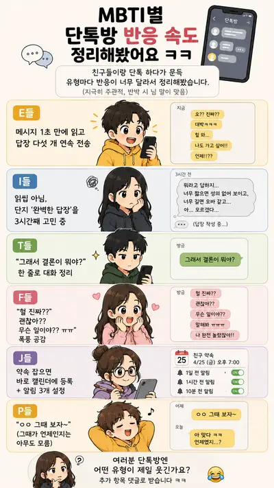 MBTI별 단톡방 반응 속도 정리해봤어요 ㅋㅋ